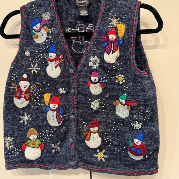 Designers Studio Originals P/S Snowman Knit Vest embroidered ugly christmas swea - Picture 4 of 7
